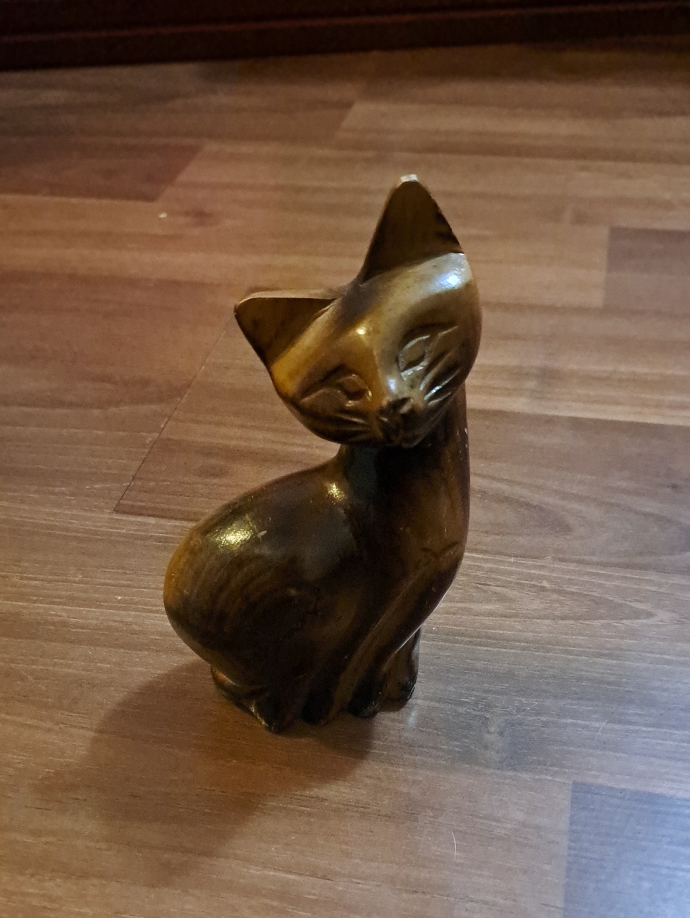 Handcrafted Brown Wooden Cat Figurine - Decorative Accent
